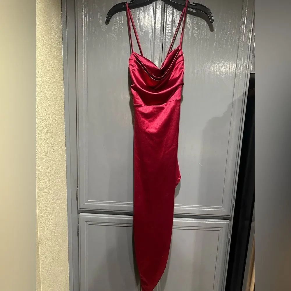 NWT Q Elegant Red Satin Dress Asymmetrical Medium